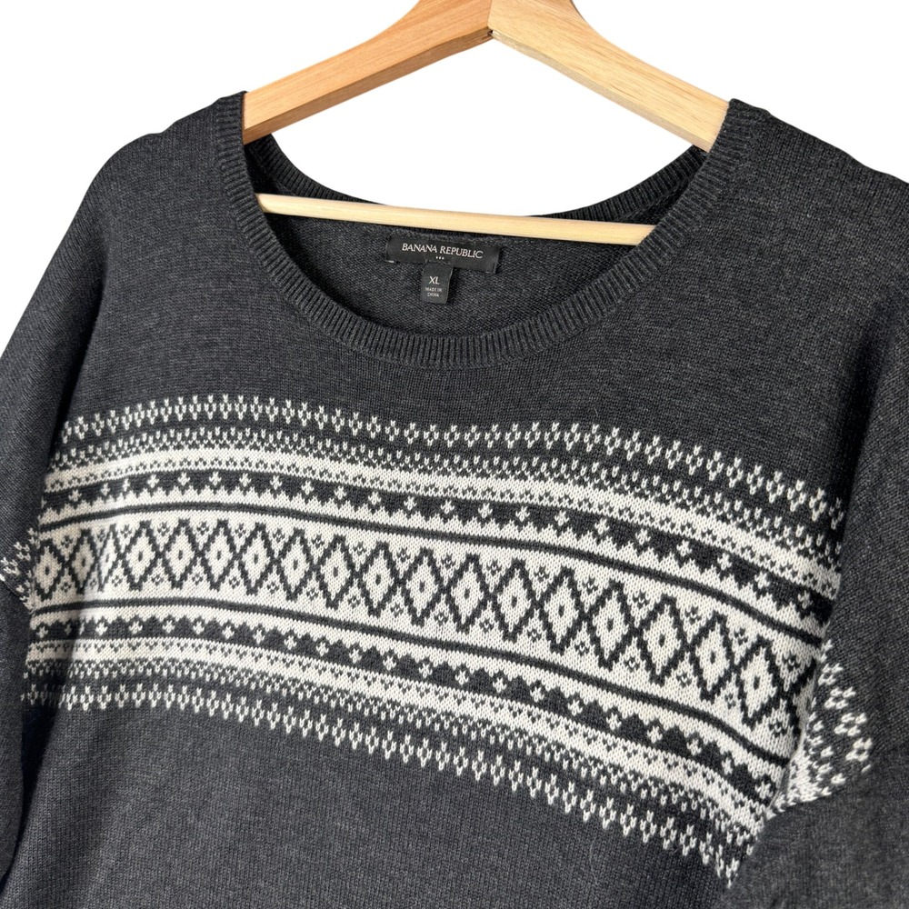 Banana Republic XL Gray Fair Isle Wool Blend Scoop Neck Sweater 388645-00